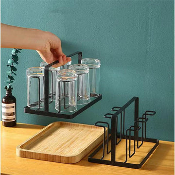 Black Kitchen Glass Holder with 6 Hooks