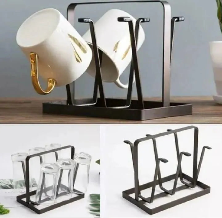 Black Kitchen Glass Holder with 6 Hooks