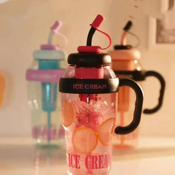 Ice Cream Water Bottle with Straw Handle, ABS Plastic, Leak Proof, Lightweight, Durable, Stylish Design, New Arrival, Best Price in Pakistan