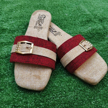 Women's Red Beige Buckle Slides Multicolor Casual Formal