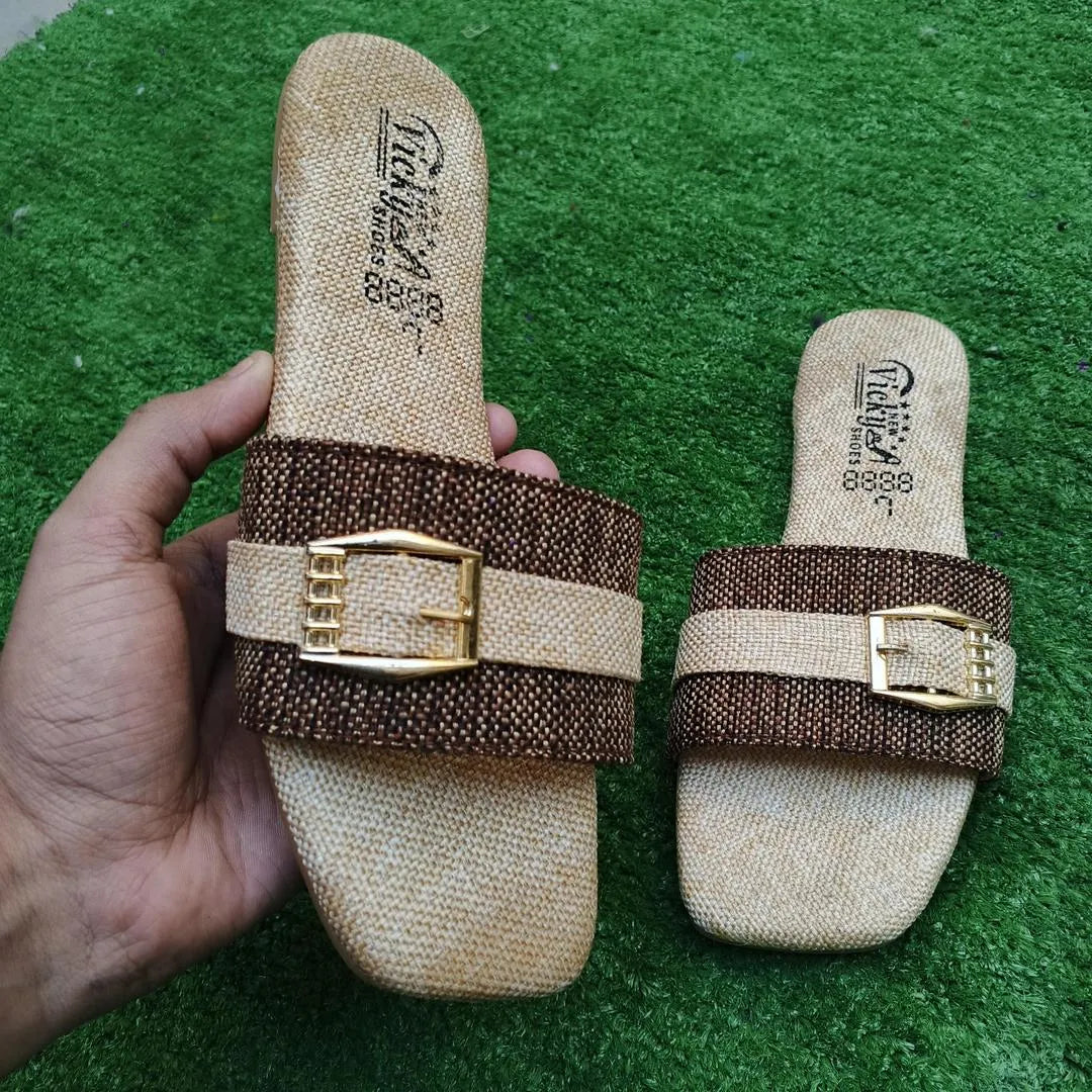 Women's Red Beige Buckle Slides Multicolor Casual Formal