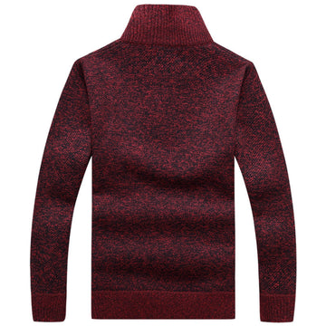 Men Gray Fleece Lined Zipper Sweater Autumn Winter
